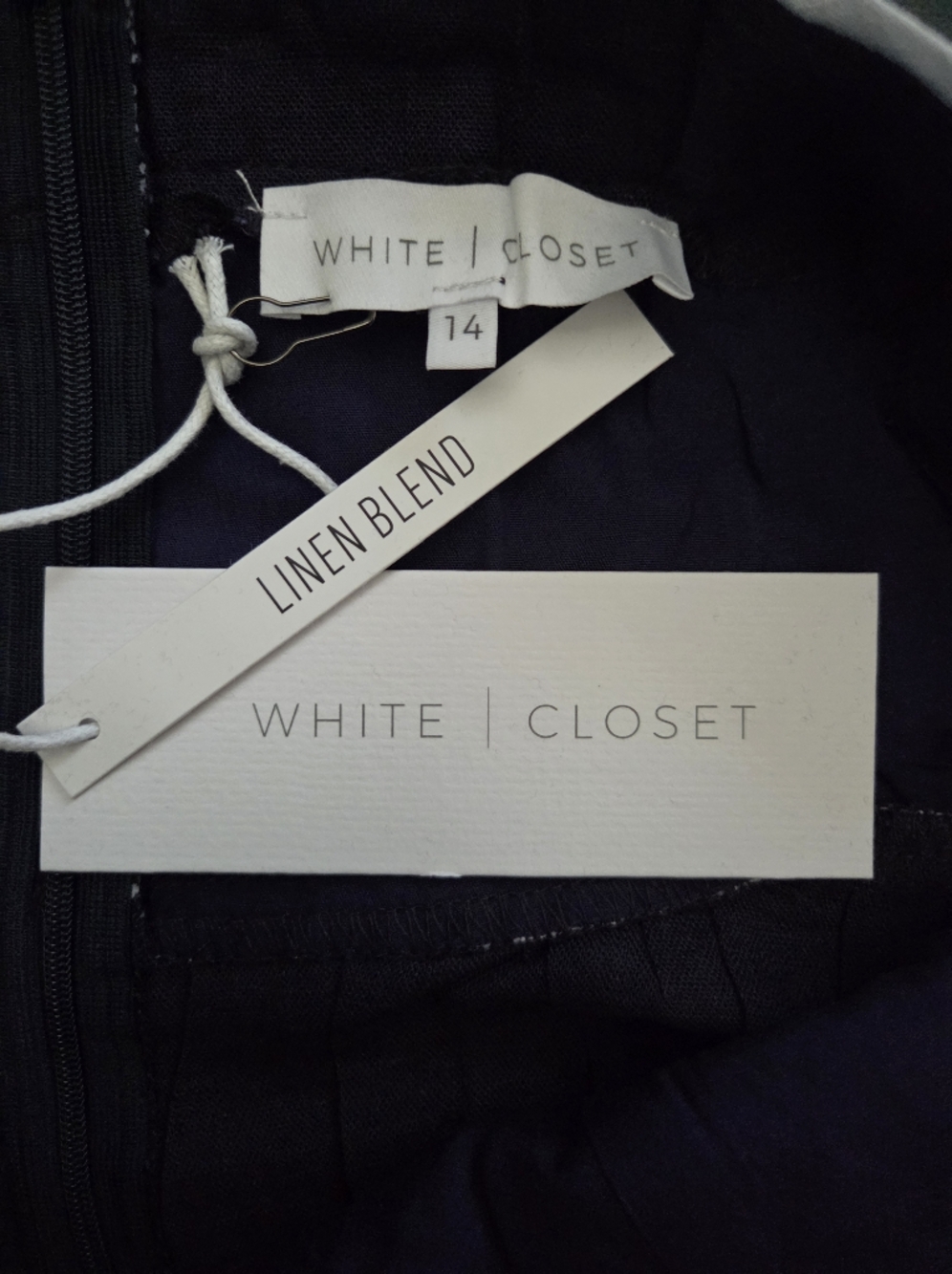 NWT - White Closet Linen Blend Navy Contrast Trim Halter Midi Dress - Size 14 - Picture 14 of 14